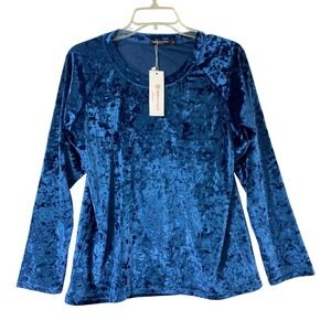 Urban Coco Royal Blue Crushed Velvet Top Women Small Fairy Long Sleeve Tunic NWT